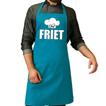 Schort chef friet turquoise voor heren - Feestschorten