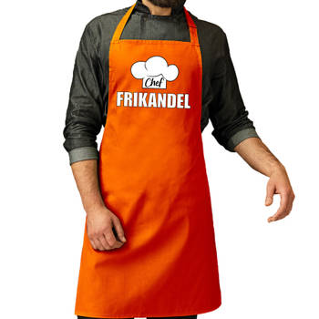 Schort chef frikandel oranje voor heren - Koningsdag/ Nederland/ EK/ WK - Feestschorten