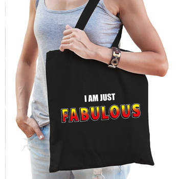 I am just fabulous tas / shopper zwart katoen dames - Feest Boodschappentassen