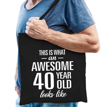 Awesome 40 year / 40 jaar cadeau tas zwart voor heren - Feest Boodschappentassen