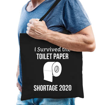 I survived the toilet papier shortage 2020 zwart katoen voor heren - Feest Boodschappentassen