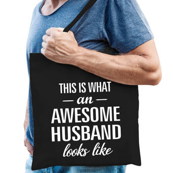 Awesome husband / man cadeau tas zwart voor heren - Feest Boodschappentassen