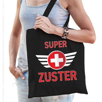 Super zuster cadeau tas zwart voor dames - Feest Boodschappentassen