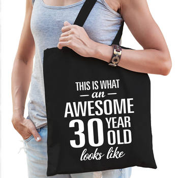 Awesome 30 year / 30 jaar cadeau tas zwart voor dames - Feest Boodschappentassen