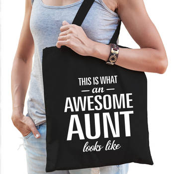 Awesome aunt / tante cadeau tas zwart voor dames - Feest Boodschappentassen