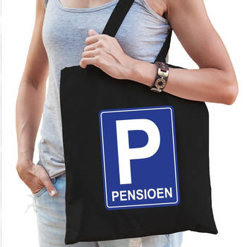 Pensioen katoenen kado tas zwart voor dames - Feest Boodschappentassen