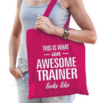 Awesome trainer cadeau tas fuchsia roze katoen - Feest Boodschappentassen