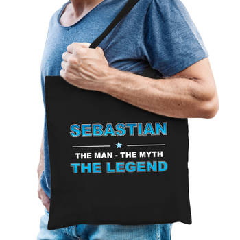 Naam Sebastian The Man, The myth the legend tasje zwart - Cadeau boodschappentasje - Feest Boodschappentassen