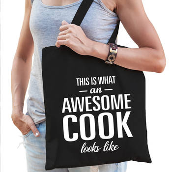 Awesome cook / kok cadeau tas zwart voor dames - Feest Boodschappentassen