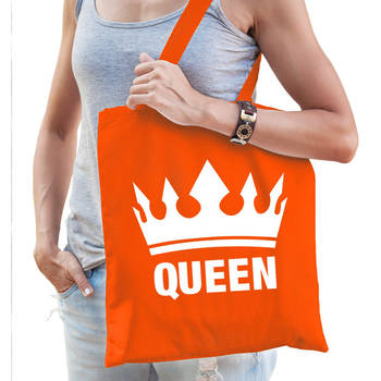 Oranje Koningsdag tas met Queen bedrukking voor dames - Feest Boodschappentassen