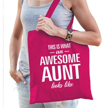 Awesome aunt / tante cadeau tas roze voor dames - Feest Boodschappentassen