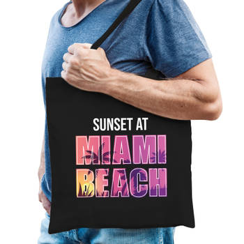 Sunset at Miami Beach tasje zwart voor heren - Feest Boodschappentassen