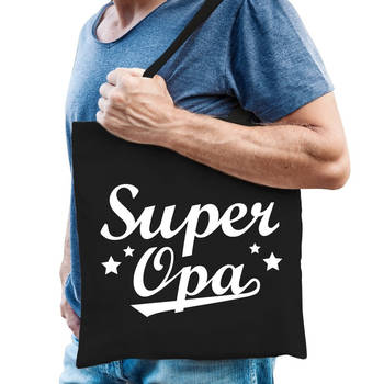 Super opa cadeau tas zwart katoen - Feest Boodschappentassen