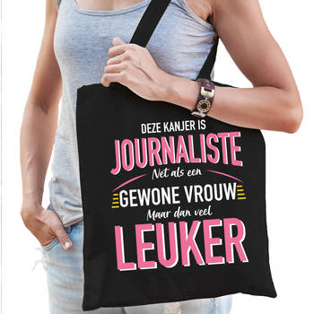 Gewone vrouw / journaliste cadeau tas zwart voor dames - Feest Boodschappentassen