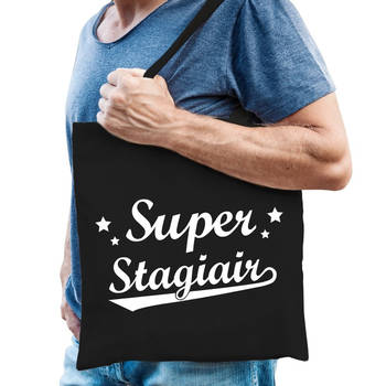 Super stagiair cadeau tas / shopper zwart katoen voor heren - Feest Boodschappentassen