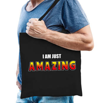 I am just amazing tas / shopper zwart katoen heren - Feest Boodschappentassen