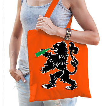 Oranje Koningsdag tas met drinkende leeuw voor dames - Feest Boodschappentassen