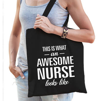 Awesome nurse / zuster cadeau tas zwart voor dames - Feest Boodschappentassen