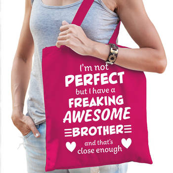 Freaking awesome brother / broer kado tas roze voor dames - Feest Boodschappentassen