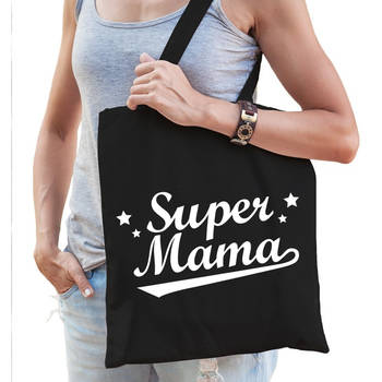 Super mama cadeau tas zwart katoen - Feest Boodschappentassen