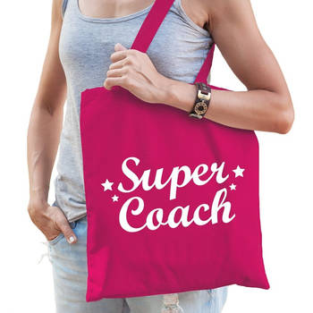 Super coach bedankje cadeau tas katoen fuchsia roze - Feest Boodschappentassen