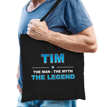 Naam Tim The Man, The myth the legend tasje zwart - Cadeau boodschappentasje - Feest Boodschappentassen
