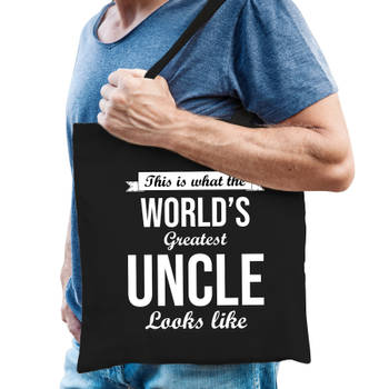 Worlds greatest UNCLE kado tasje voor verjaardag oom zwart voor heren - Feest Boodschappentassen