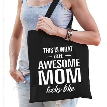 Awesome mom cadeau tas zwart katoen - Feest Boodschappentassen