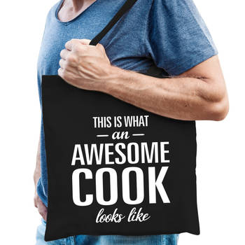 Awesome cook / kok cadeau tas zwart voor heren - Feest Boodschappentassen