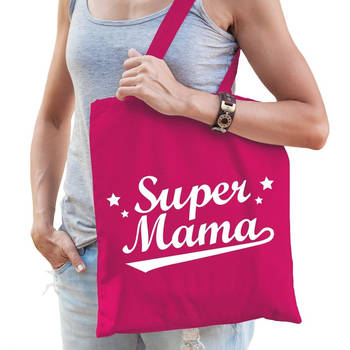 Super mama cadeau tas roze katoen - Feest Boodschappentassen