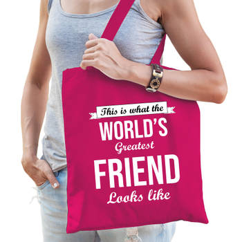 Worlds greatest FRIEND kado tasje voor verjaardag vriendin roze voor dames - Feest Boodschappentassen