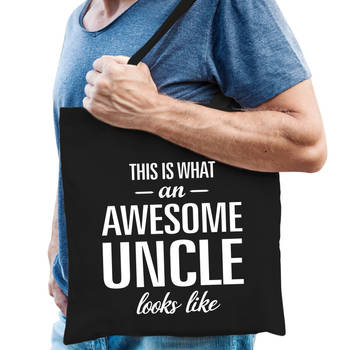 Awesome uncle / oom cadeau tas zwart voor heren - Feest Boodschappentassen