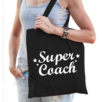 Super coach bedankje cadeau tas katoen zwart - Feest Boodschappentassen