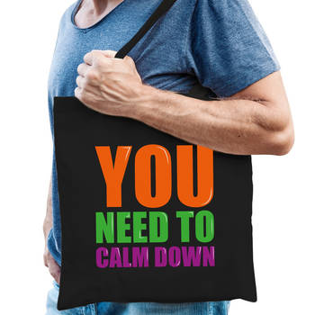 You need to calm down cadeau tas zwart voor heren - Feest Boodschappentassen