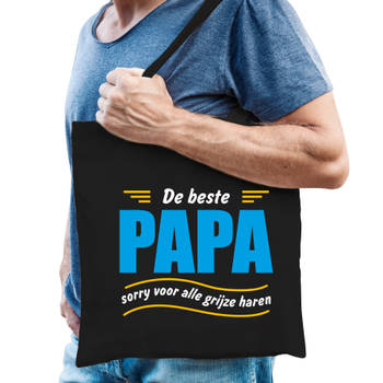 Beste papa kado tas voor verjaardag / vaderdag zwart voor heren - Feest Boodschappentassen