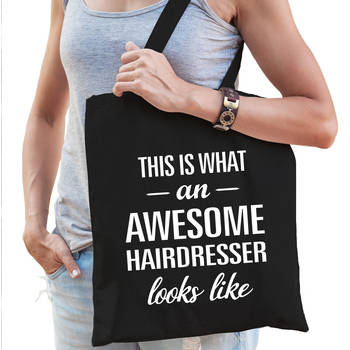 Awesome hairdresser / kapster cadeau tas zwart voor dames - Feest Boodschappentassen