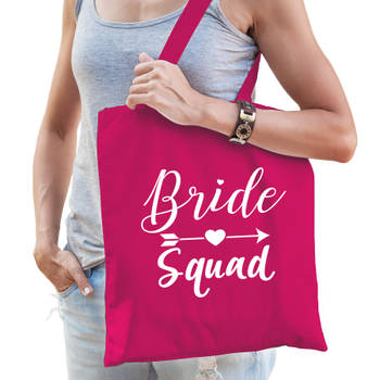1x Bride Squad vrijgezellenfeest tasje roze dames - Feest Boodschappentassen