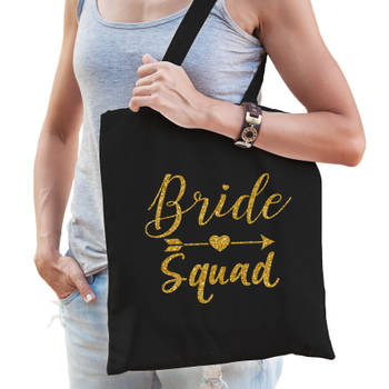 1x Bride Squad vrijgezellenfeest tasje zwart goud dames - Feest Boodschappentassen