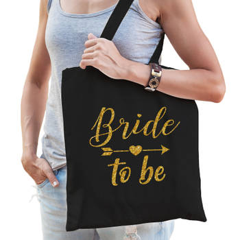 1x Bride to be vrijgezellenfeest tasje zwart goud dames - Feest Boodschappentassen