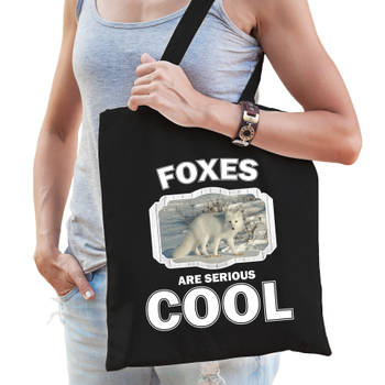 Katoenen tasje foxes are serious cool zwart - vossen/ poolvos cadeau tas - Feest Boodschappentassen