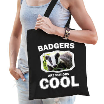 Katoenen tasje badgers are serious cool zwart - dassen/ das cadeau tas - Feest Boodschappentassen