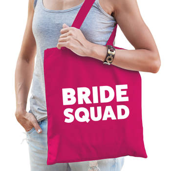 1x Vrijgezellen Bride Squad tasje roze dikke letters dames - Feest Boodschappentassen