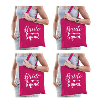 4x Bride Squad vrijgezellenfeest tasje roze dames - Feest Boodschappentassen