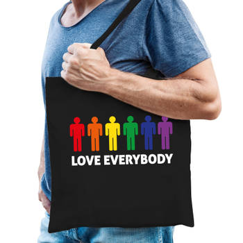 Bellatio Decorations Gay Pride tas - katoen - 42 x 38 cm - zwart - love everybody - LHBTI - Feest Boodschappentassen