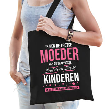 Trotse moeder / kinderen cadeau tas zwart voor dames - Feest Boodschappentassen