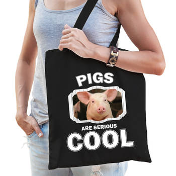 Katoenen tasje pigs are serious cool zwart - varkens/ varken cadeau tas - Feest Boodschappentassen