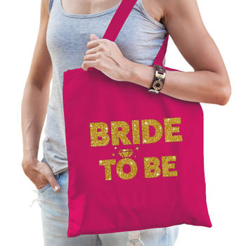 1x Vrijgezellen Bride Squad tasje roze goud dikke letters dames - Feest Boodschappentassen