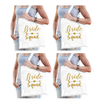 4x Bride Squad vrijgezellenfeest tasje wit goud dames - Feest Boodschappentassen