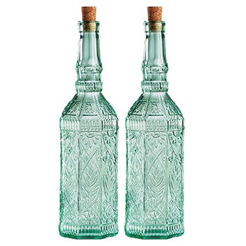 2x Sierlijke decoratie flessen met kurk - Decoratieve flessen