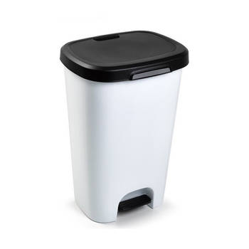 PlasticForte Pedaalemmer - wit - vuilnisbak met deksel - 50 l - Pedaalemmers